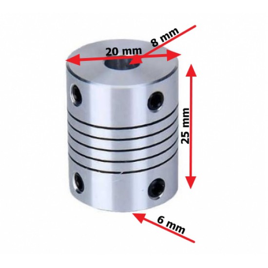 ขาย คัปปลิ้งมอเตอร์ Flexible Coupling 6x8x25mm ราคา 40.00 บาท ในไทย