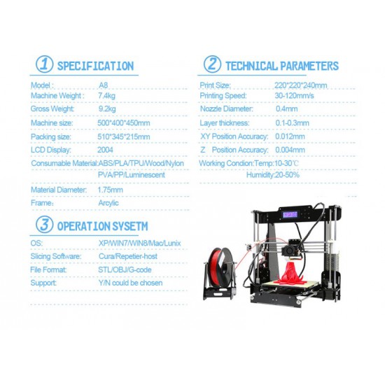 ขาย 3D Printer Anet A8 2019 ราคา 6,000.00 บาท ในไทย