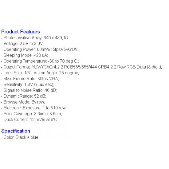 ขาย Camera Module  OV7670 VGA ราคา 140.00 บาท ในไทย