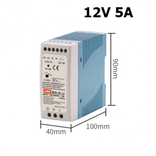 ขาย power supply DIN ใส่ตู้คอนโทรล  12V 5A  MDR-60-12 ราคา 400.00 บาท ในไทย