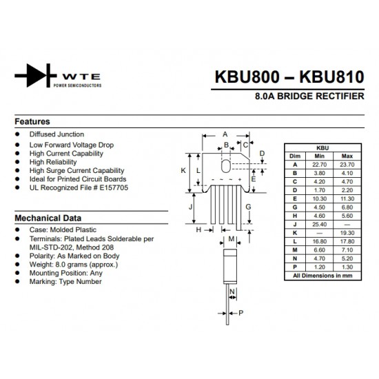 ขาย Bride Diode KBU-808 ราคา 20.00 บาท ในไทย