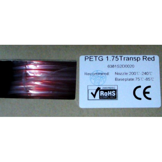 ขาย เส้นพลาสติก PETG 1.75mm 1KG  สีแดงโปร่งแสง ราคา 550.00 บาท ในไทย