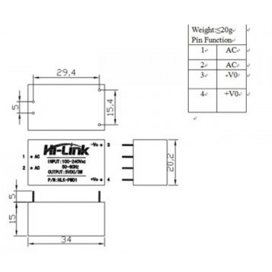 ขาย power supply module HLK-PM03 AC220 to 3.3VDC ราคา 100.00 บาท ในไทย