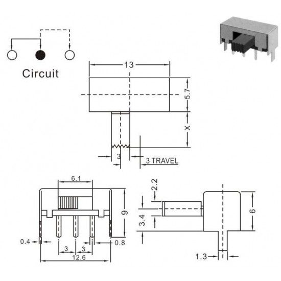 ขาย slide switch 6x13x6mm SK12F14  ราคา 4.00 บาท ในไทย