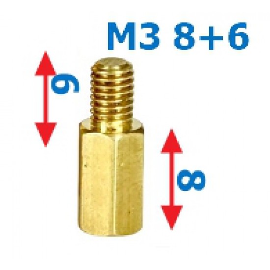 ขาย น็อตทองเหลือง M3 8+6 mm (Brass Nut) ราคา 4.00 บาท ในไทย