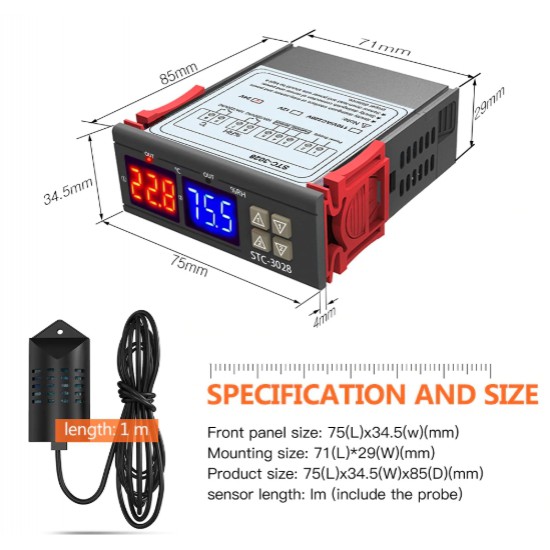 ขาย STC-3028 เครื่องควบคุมอุณหภูมิ และ ความชื้น (stc3028) ราคา 350.00 บาท ในไทย