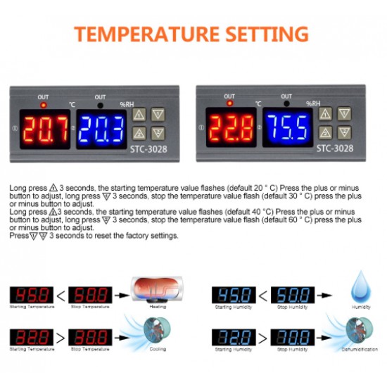 ขาย STC-3028 เครื่องควบคุมอุณหภูมิ และ ความชื้น (stc3028) ราคา 350.00 บาท ในไทย