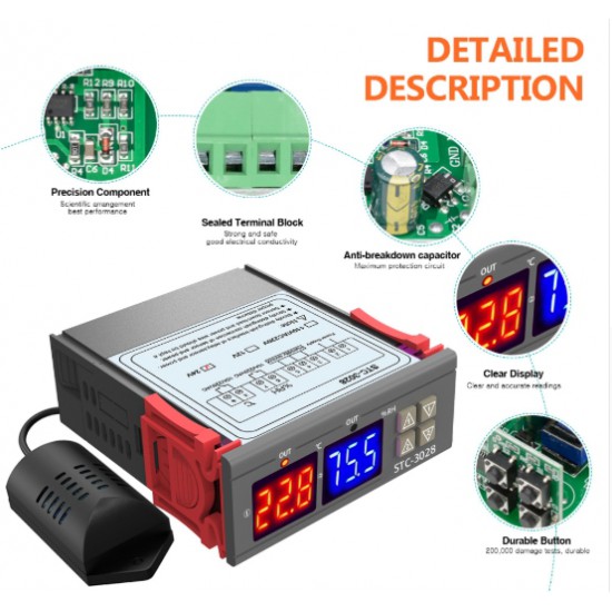 ขาย STC-3028 เครื่องควบคุมอุณหภูมิ และ ความชื้น (stc3028) ราคา 350.00 บาท ในไทย