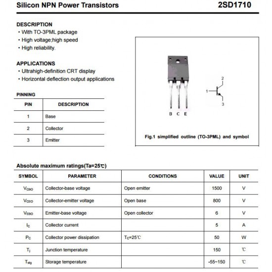 ขาย D1710 Transistor ราคา 20.00 บาท ในไทย