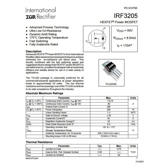 ขาย IRF3205  Power MOSFET ราคา 15.00 บาท ในไทย