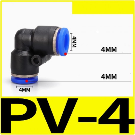 ขาย Fitting (ฟิตติ้ง) PV4 ข้อต่อลมงอ 90  4 mm นิวเมติกส์ ราคา 6.00 บาท ในไทย