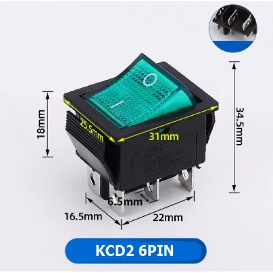 ขาย Switch ON/OFF 6PIN 250V สีเขียว 15A KCD2 ราคา 20.00 บาท ในไทย