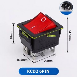 Switch ON/OFF 6PIN 250V 15A KCD2 สีแดง