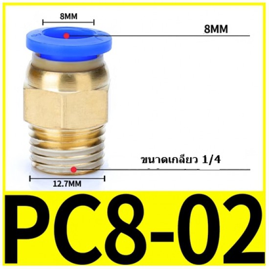ขาย Fitting ข้อต่อลม 8mm 1/4  PC8-02 ราคา 7.00 บาท ในไทย