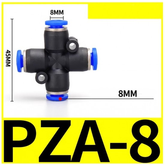 ขาย Fitting (ฟิตติ้ง) PZA-8 ข้อต่อลมสี่ทาง 8 mm นิวเมติกส์  ราคา 14.00 บาท ในไทย