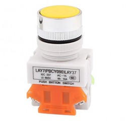 Push Button LAY37 NO/NC ∅22mm กดแล้วเด้ง ไม่ล็อค  สีเหลือง  ( สวิตช์ปุ่มกด )